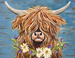 Highland Cow In Bloom - Pops Of Color Paint Party 3/8/24 @6pm
