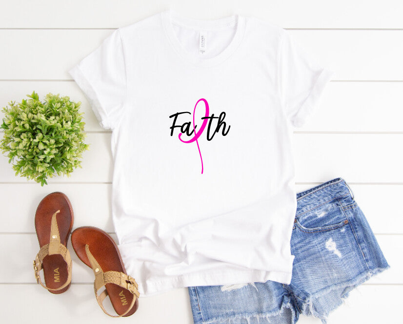 Faith Pink Ribbon Breast Cancer Graphic Tee