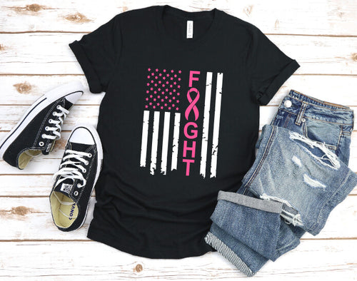 Fight Flag Breast Cancer Ribbon Graphic Tee
